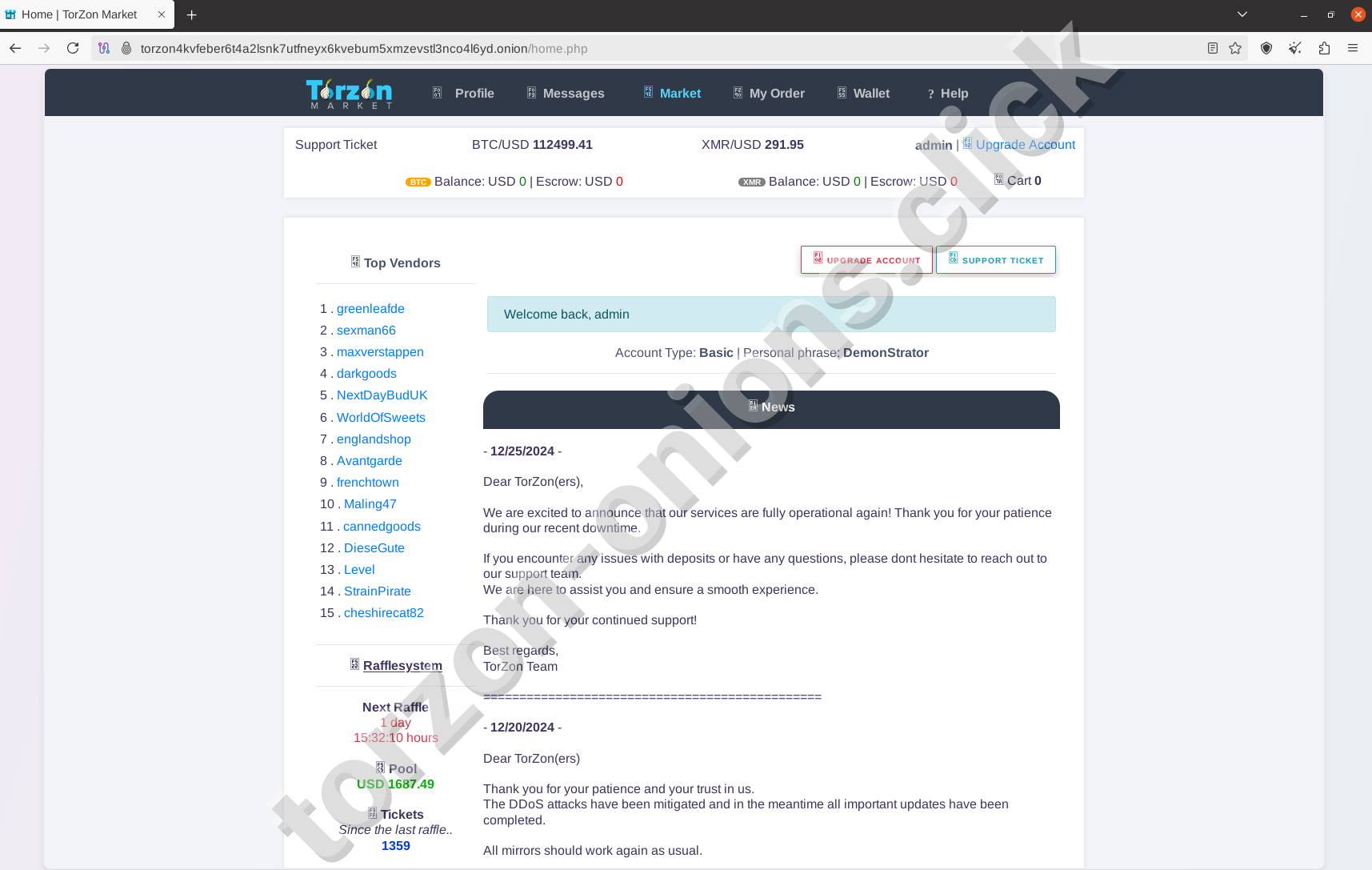 Torzon Darknet Market Home Screen 2026